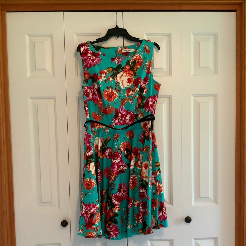 Grace Karin 50s Style Floral Tea Dress w/ Belt